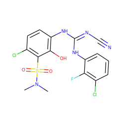 CN(C)S(=O)(=O)c1c(Cl)ccc(N/C(=N/C#N)Nc2cccc(Cl)c2F)c1O ZINC000035328090