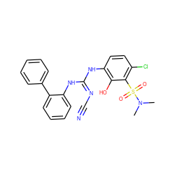 CN(C)S(=O)(=O)c1c(Cl)ccc(N/C(=N/C#N)Nc2ccccc2-c2ccccc2)c1O ZINC000028604010