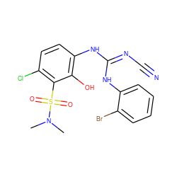 CN(C)S(=O)(=O)c1c(Cl)ccc(N/C(=N/C#N)Nc2ccccc2Br)c1O ZINC000028603987