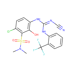 CN(C)S(=O)(=O)c1c(Cl)ccc(N/C(=N/C#N)Nc2ccccc2C(F)(F)F)c1O ZINC000036143832