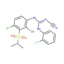 CN(C)S(=O)(=O)c1c(Cl)ccc(N/C(=N/C#N)Nc2ccccc2F)c1O ZINC000036143828