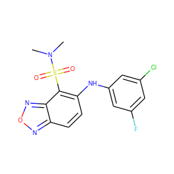 CN(C)S(=O)(=O)c1c(Nc2cc(F)cc(Cl)c2)ccc2nonc12 ZINC000095594286