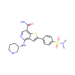 CN(C)S(=O)(=O)c1ccc(-c2cc3c(N[C@H]4CCCNC4)ncc(C(N)=O)c3s2)cc1 ZINC000064550013