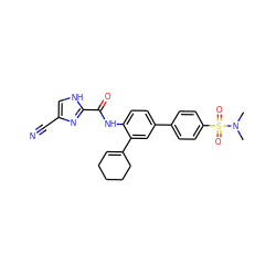 CN(C)S(=O)(=O)c1ccc(-c2ccc(NC(=O)c3nc(C#N)c[nH]3)c(C3=CCCCC3)c2)cc1 ZINC000053296058