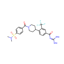 CN(C)S(=O)(=O)c1ccc(C(=O)N2CCC(c3ccc(C(=O)N=C(N)N)cc3C(F)(F)F)CC2)cc1 ZINC000095556164