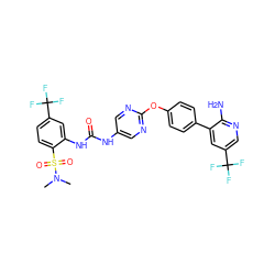 CN(C)S(=O)(=O)c1ccc(C(F)(F)F)cc1NC(=O)Nc1cnc(Oc2ccc(-c3cc(C(F)(F)F)cnc3N)cc2)nc1 ZINC000221191101