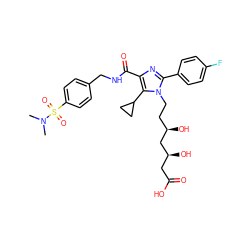 CN(C)S(=O)(=O)c1ccc(CNC(=O)c2nc(-c3ccc(F)cc3)n(CC[C@@H](O)C[C@@H](O)CC(=O)O)c2C2CC2)cc1 ZINC000071295006