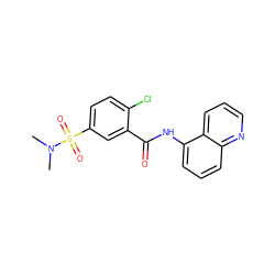 CN(C)S(=O)(=O)c1ccc(Cl)c(C(=O)Nc2cccc3ncccc23)c1 ZINC000002654656