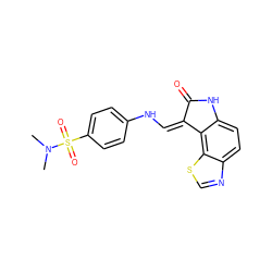 CN(C)S(=O)(=O)c1ccc(N/C=C2\C(=O)Nc3ccc4ncsc4c32)cc1 ZINC000013470484