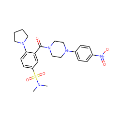 CN(C)S(=O)(=O)c1ccc(N2CCCC2)c(C(=O)N2CCN(c3ccc([N+](=O)[O-])cc3)CC2)c1 ZINC000009493949