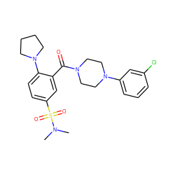 CN(C)S(=O)(=O)c1ccc(N2CCCC2)c(C(=O)N2CCN(c3cccc(Cl)c3)CC2)c1 ZINC000012528560