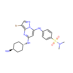 CN(C)S(=O)(=O)c1ccc(Nc2cc(N[C@H]3CC[C@H](N)CC3)nc3c(Br)cnn23)cc1 ZINC000253639092