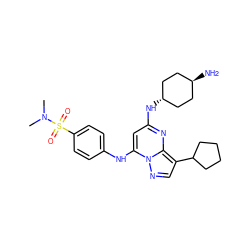 CN(C)S(=O)(=O)c1ccc(Nc2cc(N[C@H]3CC[C@H](N)CC3)nc3c(C4CCCC4)cnn23)cc1 ZINC000253638105