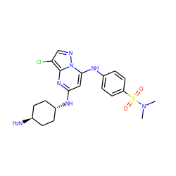 CN(C)S(=O)(=O)c1ccc(Nc2cc(N[C@H]3CC[C@H](N)CC3)nc3c(Cl)cnn23)cc1 ZINC000253738137