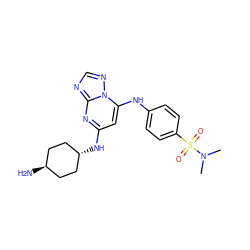 CN(C)S(=O)(=O)c1ccc(Nc2cc(N[C@H]3CC[C@H](N)CC3)nc3ncnn23)cc1 ZINC000253638878