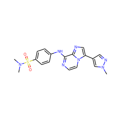 CN(C)S(=O)(=O)c1ccc(Nc2nccn3c(-c4cnn(C)c4)cnc23)cc1 ZINC000072107591