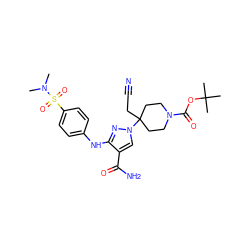 CN(C)S(=O)(=O)c1ccc(Nc2nn(C3(CC#N)CCN(C(=O)OC(C)(C)C)CC3)cc2C(N)=O)cc1 ZINC000220998449