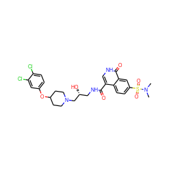 CN(C)S(=O)(=O)c1ccc2c(C(=O)NC[C@@H](O)CN3CCC(Oc4ccc(Cl)c(Cl)c4)CC3)c[nH]c(=O)c2c1 ZINC000095561690