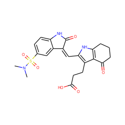 CN(C)S(=O)(=O)c1ccc2c(c1)/C(=C/c1[nH]c3c(c1CCC(=O)O)C(=O)CCC3)C(=O)N2 ZINC000058649922