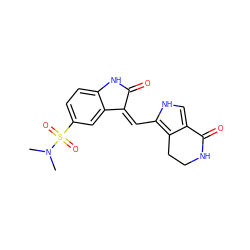 CN(C)S(=O)(=O)c1ccc2c(c1)/C(=C/c1[nH]cc3c1CCNC3=O)C(=O)N2 ZINC000013490198