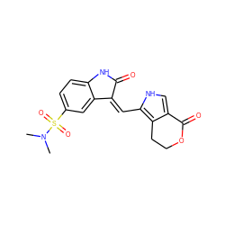 CN(C)S(=O)(=O)c1ccc2c(c1)/C(=C/c1[nH]cc3c1CCOC3=O)C(=O)N2 ZINC000013490188