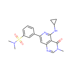 CN(C)S(=O)(=O)c1cccc(-c2cc3ncn(C)c(=O)c3c(NC3CC3)n2)c1 ZINC000115625225