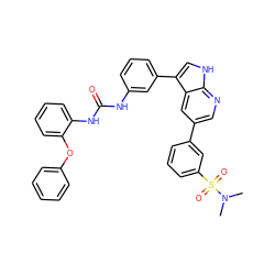 CN(C)S(=O)(=O)c1cccc(-c2cnc3[nH]cc(-c4cccc(NC(=O)Nc5ccccc5Oc5ccccc5)c4)c3c2)c1 ZINC000042966369