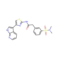 CN(C)S(=O)(=O)c1cccc(CC(=O)Nc2nc(-c3c[nH]c4ncccc34)cs2)c1 ZINC000202013380