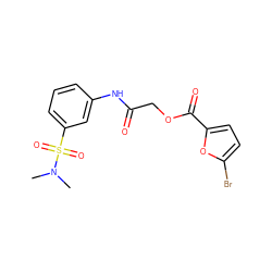 CN(C)S(=O)(=O)c1cccc(NC(=O)COC(=O)c2ccc(Br)o2)c1 ZINC000008672401