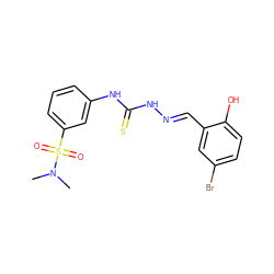 CN(C)S(=O)(=O)c1cccc(NC(=S)N/N=C/c2cc(Br)ccc2O)c1 ZINC000013638218