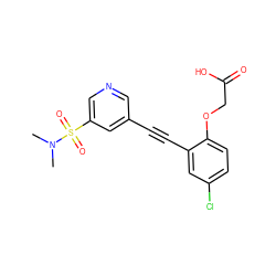 CN(C)S(=O)(=O)c1cncc(C#Cc2cc(Cl)ccc2OCC(=O)O)c1 ZINC000073163019