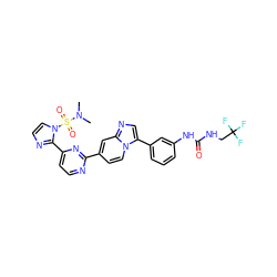 CN(C)S(=O)(=O)n1ccnc1-c1ccnc(-c2ccn3c(-c4cccc(NC(=O)NCC(F)(F)F)c4)cnc3c2)n1 ZINC000147271119