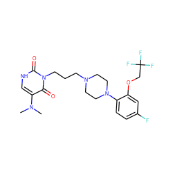 CN(C)c1c[nH]c(=O)n(CCCN2CCN(c3ccc(F)cc3OCC(F)(F)F)CC2)c1=O ZINC000013490004