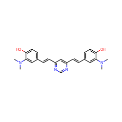 CN(C)c1cc(/C=C/c2cc(/C=C/c3ccc(O)c(N(C)C)c3)ncn2)ccc1O ZINC000084690125