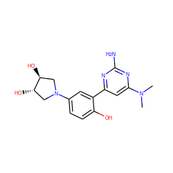 CN(C)c1cc(-c2cc(N3C[C@H](O)[C@@H](O)C3)ccc2O)nc(N)n1 ZINC000101426808