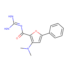 CN(C)c1cc(-c2ccccc2)oc1C(=O)N=C(N)N ZINC000028822458