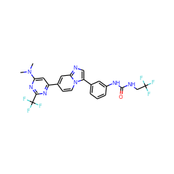 CN(C)c1cc(-c2ccn3c(-c4cccc(NC(=O)NCC(F)(F)F)c4)cnc3c2)nc(C(F)(F)F)n1 ZINC000169704679