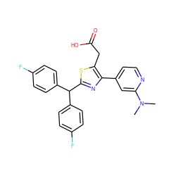 CN(C)c1cc(-c2nc(C(c3ccc(F)cc3)c3ccc(F)cc3)sc2CC(=O)O)ccn1 ZINC000045337200