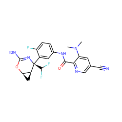 CN(C)c1cc(C#N)cnc1C(=O)Nc1ccc(F)c([C@@]2(C(F)F)N=C(N)O[C@@H]3C[C@@H]32)c1 ZINC000226076744