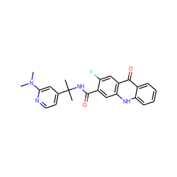 CN(C)c1cc(C(C)(C)NC(=O)c2cc3[nH]c4ccccc4c(=O)c3cc2F)ccn1 ZINC000014970354