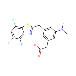 CN(C)c1cc(CC(=O)O)cc(Cc2nc3c(F)c(F)cc(F)c3s2)c1 ZINC000001485637