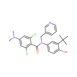 CN(C)c1cc(Cl)c(C(=O)N(Cc2cccnc2)c2ccc(O)c(C(C)(C)C)c2)c(Cl)c1 ZINC000473111873