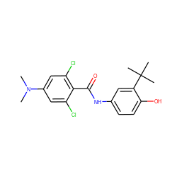 CN(C)c1cc(Cl)c(C(=O)Nc2ccc(O)c(C(C)(C)C)c2)c(Cl)c1 ZINC000473114698