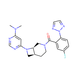 CN(C)c1cc(N2C[C@@H]3CCN(C(=O)c4cc(F)ccc4-n4nccn4)C[C@@H]32)ncn1 ZINC000116828653