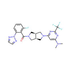 CN(C)c1cc(N2C[C@H]3CN(C(=O)c4c(F)cccc4-n4nccn4)C[C@H]3C2)nc(C(F)(F)F)n1 ZINC000116822417