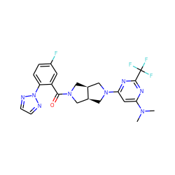 CN(C)c1cc(N2C[C@H]3CN(C(=O)c4cc(F)ccc4-n4nccn4)C[C@H]3C2)nc(C(F)(F)F)n1 ZINC000116822967