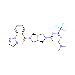 CN(C)c1cc(N2C[C@H]3CN(C(=O)c4ccccc4-n4nccn4)C[C@H]3C2)nc(C(F)(F)F)n1 ZINC000116825118