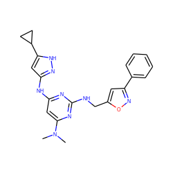 CN(C)c1cc(Nc2cc(C3CC3)[nH]n2)nc(NCc2cc(-c3ccccc3)no2)n1 ZINC000203008156