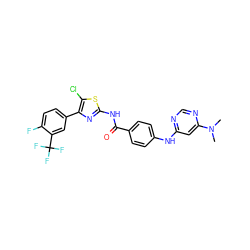 CN(C)c1cc(Nc2ccc(C(=O)Nc3nc(-c4ccc(F)c(C(F)(F)F)c4)c(Cl)s3)cc2)ncn1 ZINC000028952866