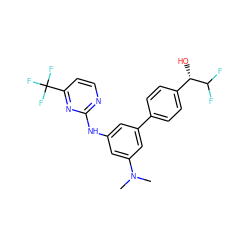 CN(C)c1cc(Nc2nccc(C(F)(F)F)n2)cc(-c2ccc([C@H](O)C(F)F)cc2)c1 ZINC001772633646